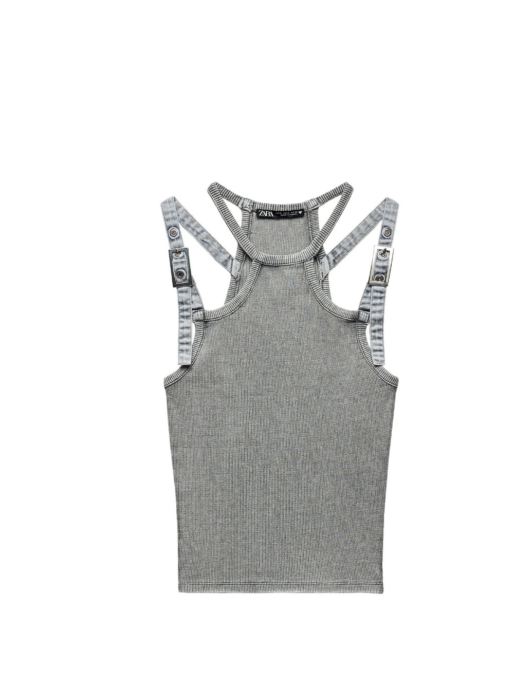 ZARA Gray Ribbed Double-Strap Tank Top